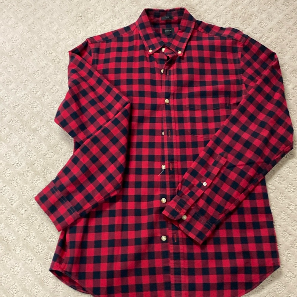 Mens J.Crew slim size M. Black and red check button down . Long sleeve.
